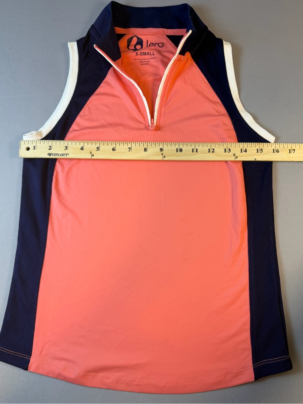 Lero Coral & Navy Sleeveless Zip Golf Polo Size Extra Small - Picture 2 of 7
